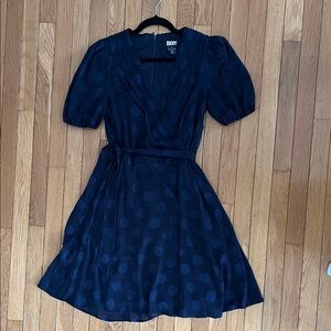 Navy blue large polka dot print dress